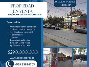 Casa en venta en Leonardo Da Vinci / Avenida Las Torres, Quilicura - 4 dormitorios, 2 baños
