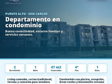 Departamento en venta en Departamento San Carlos 1850, Puente Alto - 2 dormitorios, 1 baño