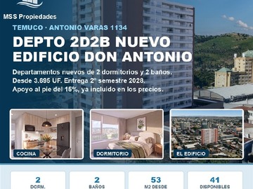 Departamento en venta en Antonio Varas 1134, Temuco, Temuco - 2 dormitorios, 2 baños