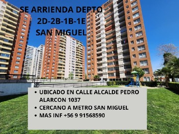 Departamento en arriendo mensual en Arriendo departamento 2d-2b-1e-1b, metro san miguel, San Miguel - 2 baños