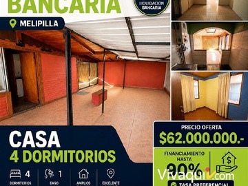 Casa en venta en oportunidad liquidación bancaria Pasaje El Olivillo 1281, Melipilla - 4 dormitorios, 1 baño