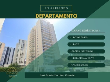 Departamento en arriendo mensual en Arrienda hidalgo propiedades, Concón - 1 dormitorio, 1 baño