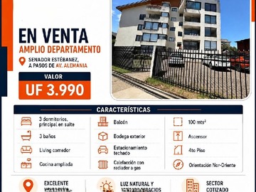 Departamento en venta en Senador Estébanez, Temuco - 3 dormitorios, 3 baños