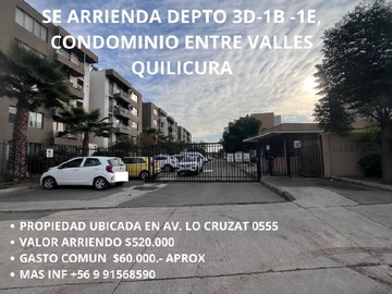 Departamento en arriendo mensual en Arriendo departamento 3d-1b- 1e , quilicura, Quilicura - 3 dormitorios, 2 baños