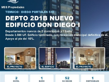 Departamento en venta en Diego Portales 530, Temuco, Temuco - 2 dormitorios, 1 baño
