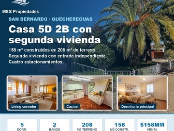 Casa en venta en Casa Quechereguas 170, San Bernardo - 5 dormitorios, 2 baños