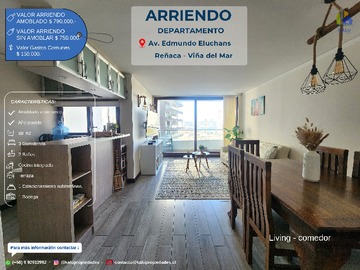 Departamento en arriendo mensual en Arriendo Depto Av. Edmundo Eluchans - Reñaca -Viña del Mar. - 2 dormitorios, 2 baños