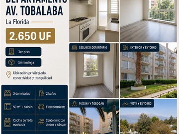 Departamento en venta en tobalaba 7321, Peñalolén - 3 dormitorios, 2 baños