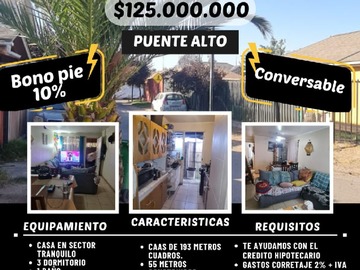 Casa en venta en Alsacia, Puente Alto - 3 dormitorios, 1 baño