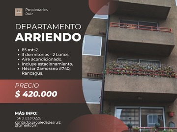 Departamento en arriendo mensual en Héctor Zamorano 740, Rancagua - 3 dormitorios, 2 baños