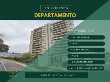 Departamento en arriendo mensual en Arrienda hidalgo propiedades, Quilpué - 2 dormitorios, 1 baño