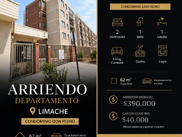 Departamento en arriendo mensual en Departamento 2D/1B (+1 Estudio) en Limache - 2 dormitorios, 1 baño