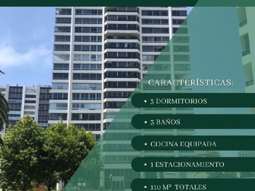 Departamento en arriendo mensual en Arrienda hidalgo propiedades, Viña del Mar - 3 dormitorios, 3 baños