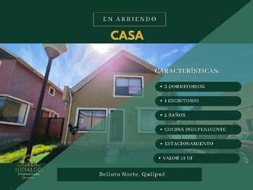 Casa en arriendo mensual en Arrienda hidalgo propiedades, Quilpué - 3 dormitorios, 2 baños