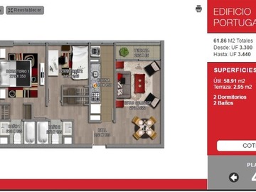 Departamento en venta en Santiago centro, Santiago - 2 baños