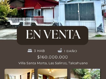 Casa en venta en Casa 3 dormitorios las salinas, talcahuano, Talcahuano - 3 dormitorios, 1 baño