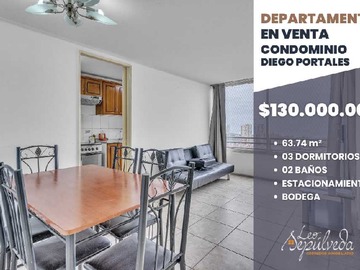 Departamento en venta en Amplio 3D con estacionamiento y bodega (171197), Iquique - 3 dormitorios, 2 baños