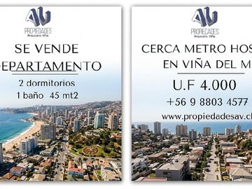 Departamento en venta en Apuro Venta Depto 2D-1B-45mt2 Viña del Mar Uf4.000 - 2 dormitorios, 1 baño