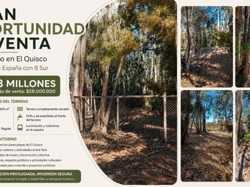 Sitio en venta en Sitio en avenida españa con 8 sur, el quisco 405 m2, El Quisco