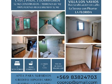 Casa en venta en La Serena con Pleamar, La Florida - 3 dormitorios, 1 baño