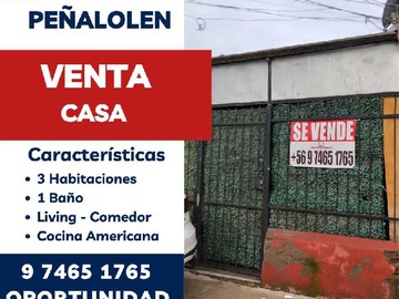 Casa en venta en Gran Oportunidad de Inversión en Peñalolen (179593), Peñalolén - 3 dormitorios, 1 baño