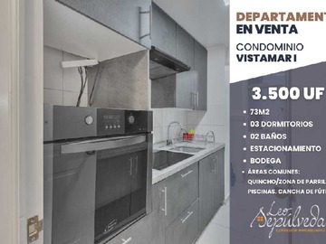 Departamento en venta en Departamento en Venta 73m2 - Ed. Vistamar (107062), Iquique - 3 dormitorios, 2 baños