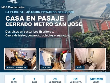 Casa en venta en Casa Joaquin Edwards Bello 966, La Florida - 2 dormitorios, 1 baño