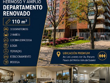 Departamento en venta en Gran Departamento en Providencia - 3 dormitorios, 3 baños