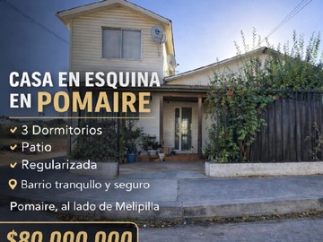 Casa en venta en Regularizada, Melipilla - 3 dormitorios, 1 baño