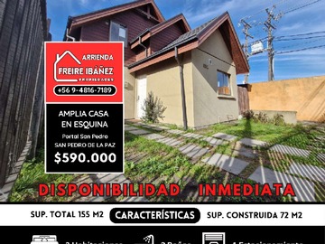 Casa en arriendo mensual en Arriendo casa 3 dorm 2 baños san pedro de la paz, San Pedro de la Paz - 3 dormitorios, 2 baños