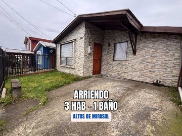 Casa en arriendo mensual en Casa 3 dormitorios 1 baño en Altos de Mirasol (174541), Puerto Montt - 3 dormitorios, 1 baño