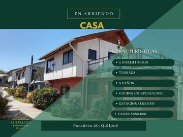 Casa en arriendo mensual en Arrienda hidalgo propiedades, Quilpué - 4 dormitorios, 3 baños