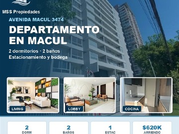 Departamento en arriendo mensual en Avenida Macul 3474, Macul, Macul - 2 dormitorios, 2 baños