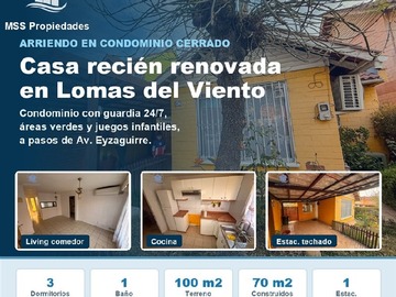 Casa en arriendo mensual en Casa el Chañar 42, Puente Alto - 3 dormitorios, 1 baño