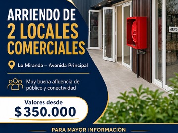 Local Comercial en arriendo mensual en Arrienda Tu Local Comercial en Lo Miranda - 2 dormitorios, 1 baño