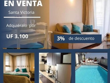 Departamento en venta en Se vende 3.100uf departamento en santa victoria, santiago., Santiago - 2 dormitorios, 2 baños