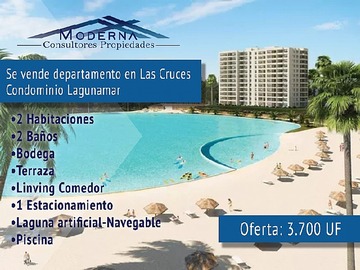 Departamento en venta en Ex concejal luis aceitón a14 ed1 lt 2a las cruces, El Tabo - 2 dormitorios, 2 baños