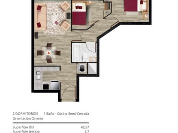 Departamento en arriendo mensual en Cercano a segunda transversal con novena avenida, San Miguel - 2 dormitorios, 1 baño