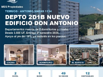 Departamento en venta en Antonio Varas 1134, Temuco, Temuco - 2 dormitorios, 1 baño