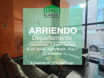 Departamento en arriendo mensual en Departamento Echaurren 1d/1b/b (175419), Santiago - 1 dormitorio, 1 baño