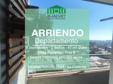 Departamento en arriendo mensual en Departamento 3d/2b La Cisterna (175428), La Cisterna - 3 dormitorios, 2 baños