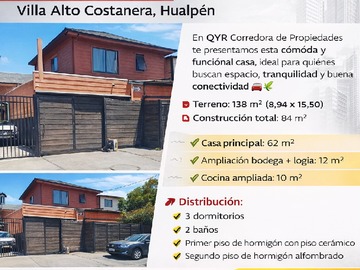 Casa en venta en Castilla, Hualpén - 3 dormitorios, 2 baños