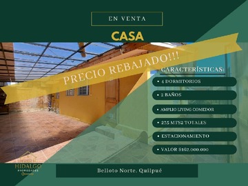 Casa en venta en Vende hidalgo propiedades, Quilpué - 4 dormitorios, 2 baños