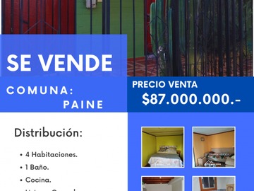 Casa en venta en Paine, Paine - 4 dormitorios, 1 baño