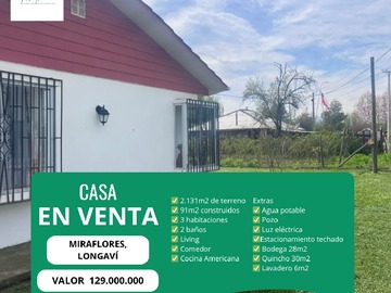 Casa en venta en Miraflores, Longaví - 3 dormitorios, 2 baños