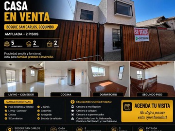 Casa en venta en Rebajada,Bosque san carlos, 2 pisos ampliada! (121491), Coquimbo - 5 dormitorios, 2 baños