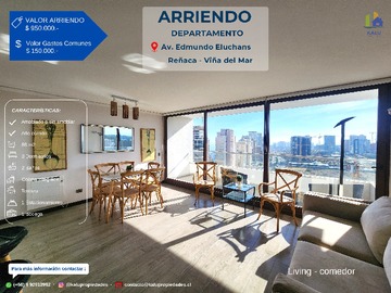 Departamento en arriendo mensual en Arriendo Depto Av. Edmundo Eluchans - Reñaca - Viña del Mar. - 3 dormitorios, 2 baños