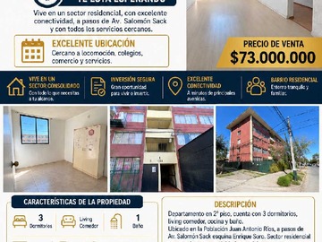 Departamento en venta en DeTu primera vivienda a un paso (182044), Independencia - 3 dormitorios, 1 baño