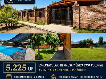 Casa en venta en Espectacular, hermosa y unica casa colonial en doñihue, Doñihue - 3 dormitorios, 2 baños