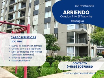 Departamento en arriendo mensual en Departamento en Arriendo Condominio Parque Trapiche, Rancagua - 2 dormitorios, 2 baños